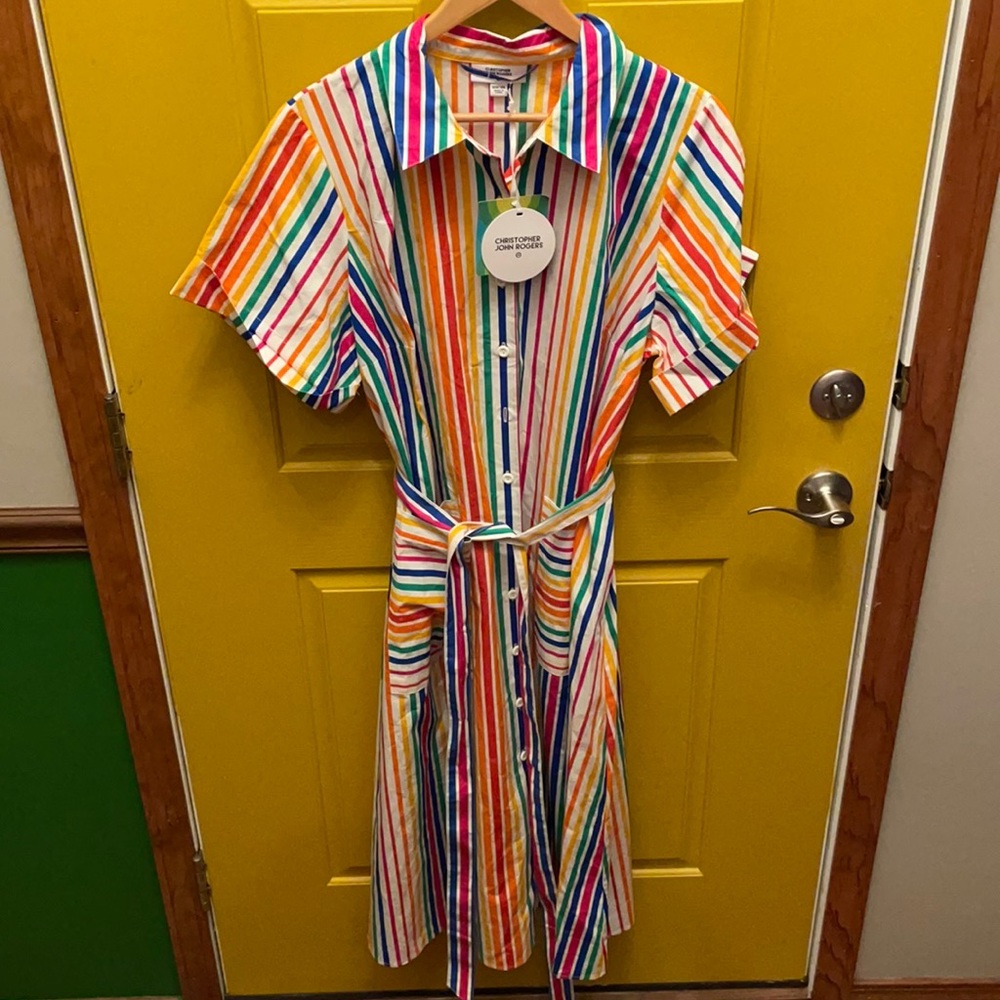 NWT Christopher John Rogers Rainbow Shirtdress 16W/18W